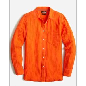 J Crew Shirt Womens 16 Orange Classic Fit Textured Cotton Gauze Button Down